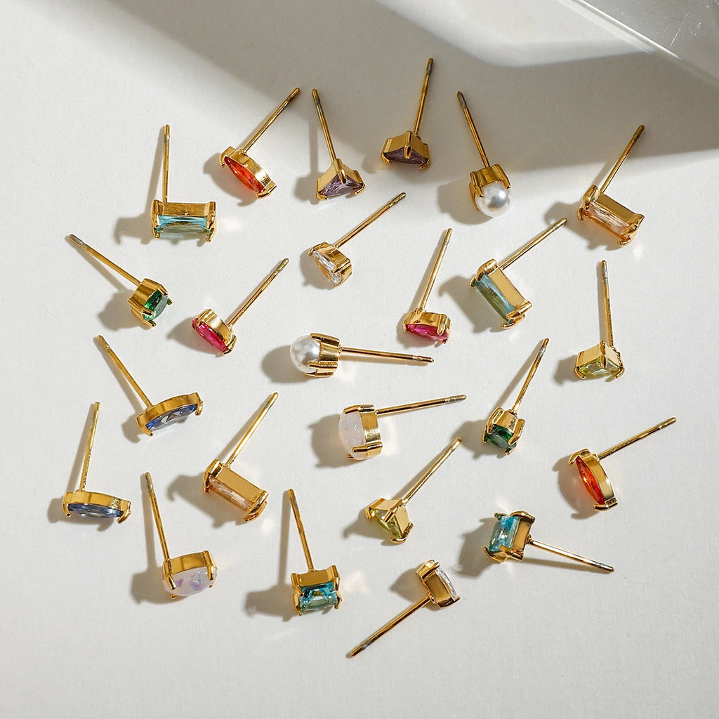 Uworld Minimalism Birthstone Gold Color Ear studs Grace Personalized Delicate Gemstone Earring Dainty Birth Month Stone Charm