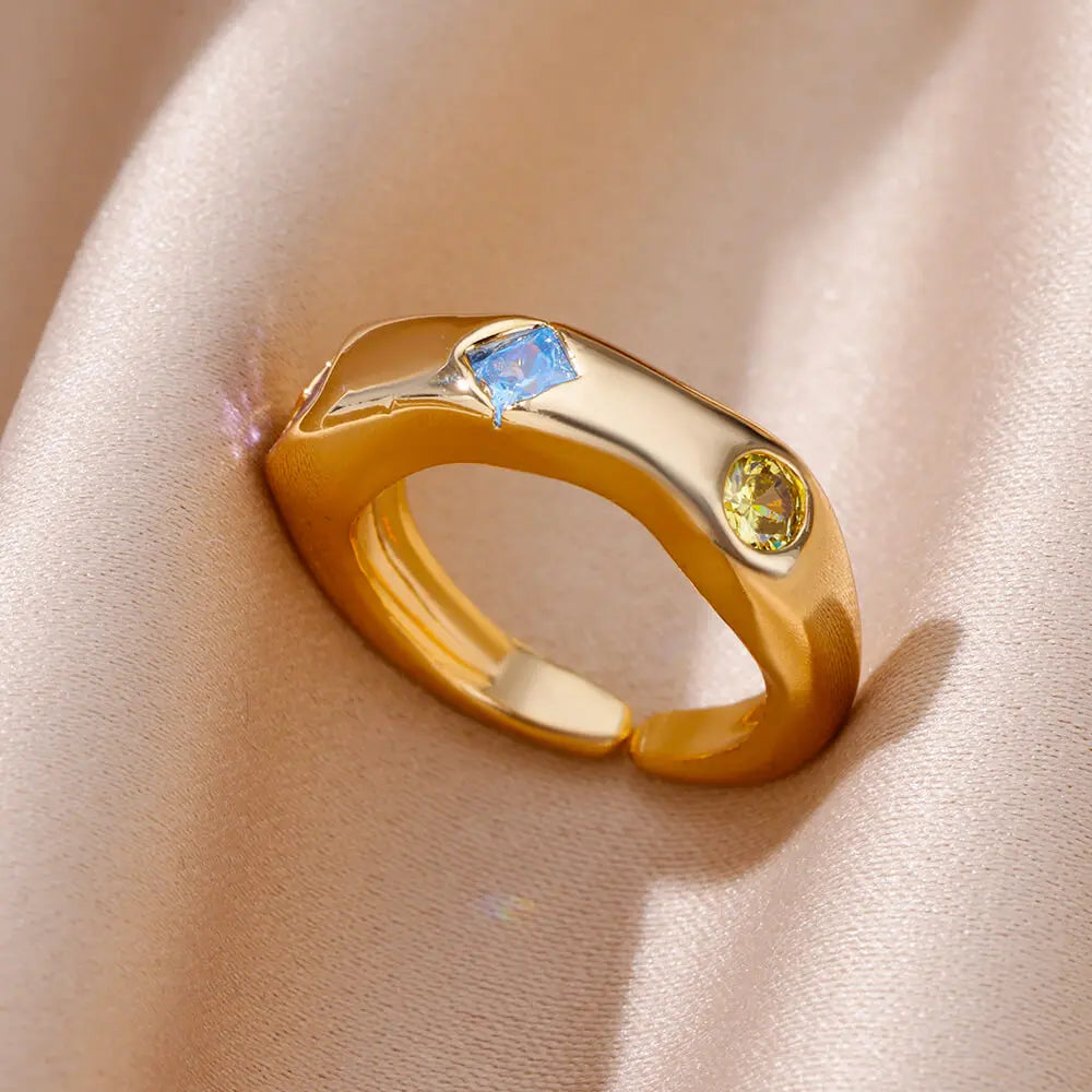 Zircon Square Finger Rings for Women Gold Color Irregular Stainless Steel Ring Engaement Wedding Aesthetic Jewelry Girls Gift