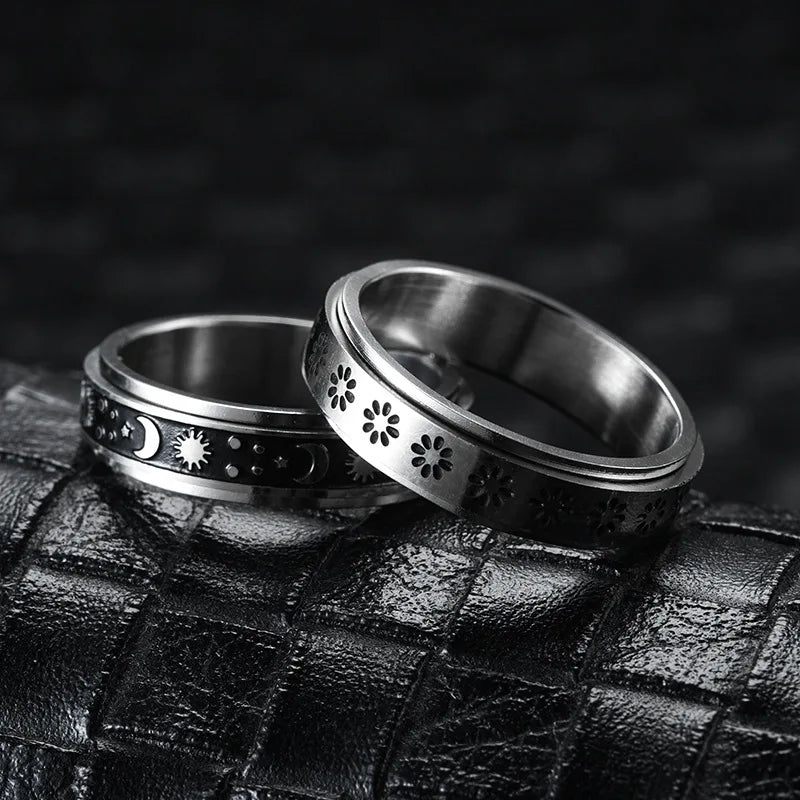 Anti-Angst Entspannungsringe Für Paare Rotierende Edelstahl Mond- und Stern-Liebesband Fidget-Ringe Anillo Antiestres
