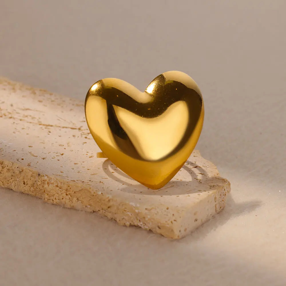 Große Herzringe für Frauen Klassischer Edelstahl Goldfarbener Fingerring Trend Band Paar Hochzeit Schmuck Accessoires anillos