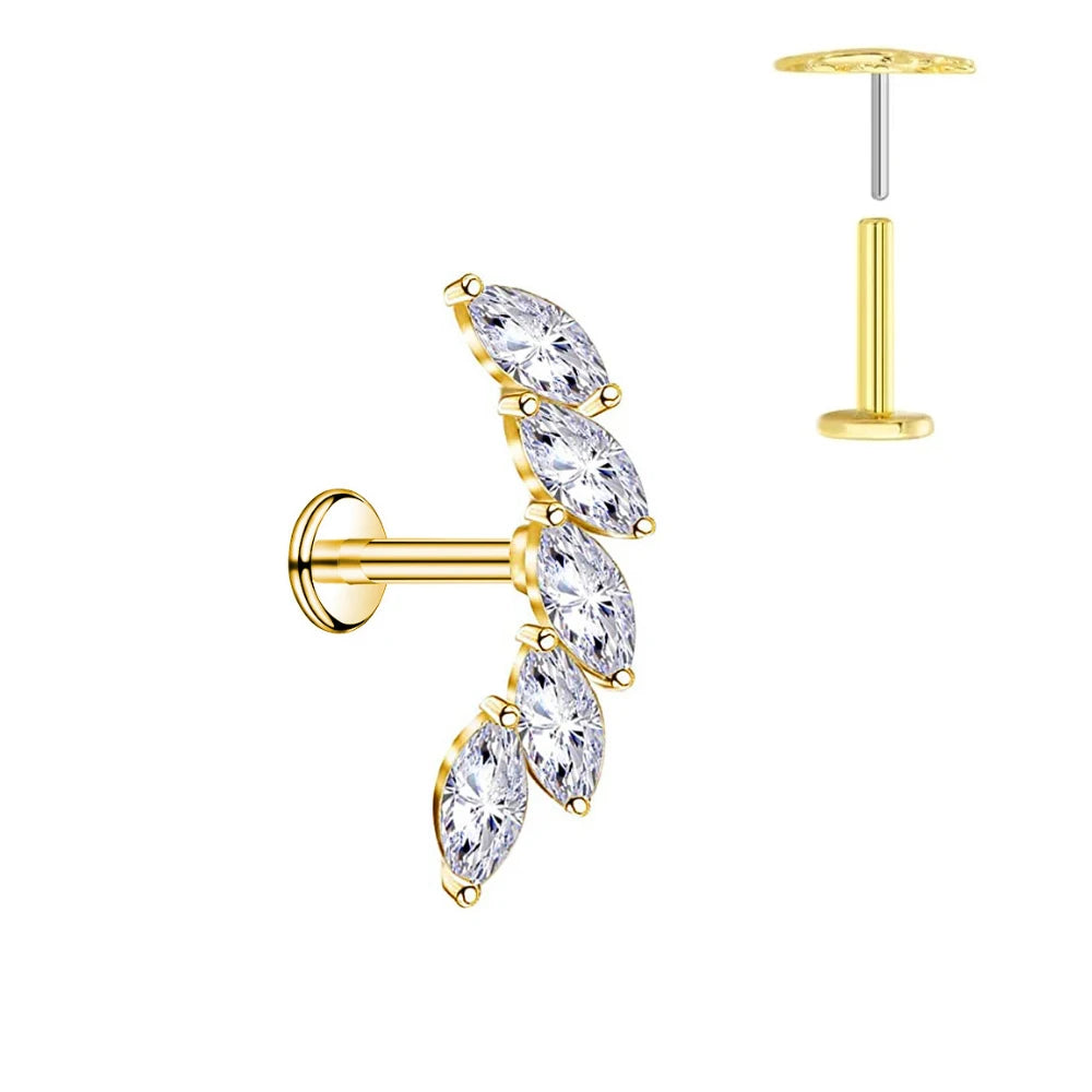 ASTM F136 G23 Titan Piercing Ast Ohrring Stecker Mond Push-In Zirkonia Gewindelos Labret Piercing 16/18/20G Knorpelkörperschmuck