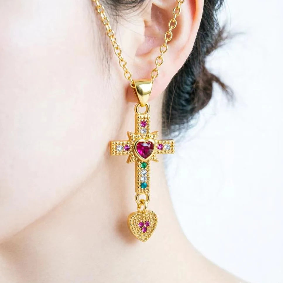 NEWBUY Unique Design Eagle Heart Cross Pendant Gold Color 316L Stainless Steel Chain Necklace CZ Party Jewelry Femme Bijoux