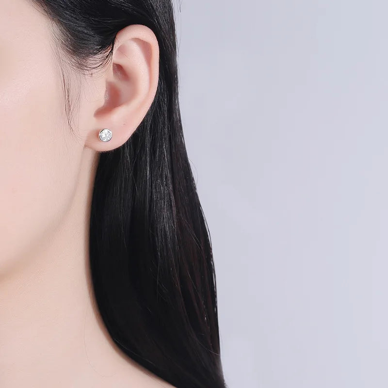 Pendientes de tuerca de plata esterlina 925 con circonitas redondas, pendientes de tuerca giratorios para mujer, sencillos y a la moda