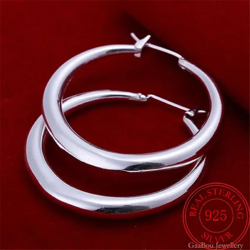 925 Sterling Silber 33mm Große Runde Creolen Ohrringe für Damen Ausgefallene Ohrringe 2025 Trend Weihnachtsschmuck
