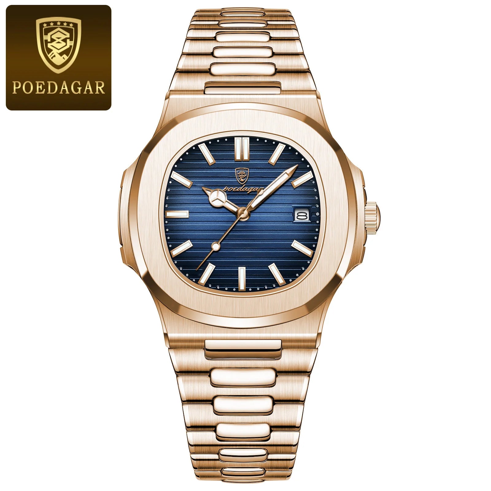 POEDAGAR Reloj de Cuarzo Cuadrado de Moda para Hombre, Impermeable, Luminoso, con Fecha, de Acero Inoxidable, Reloj de Hombre de Negocios de Lujo
