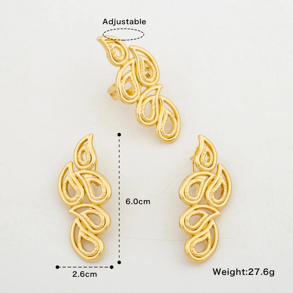 18k Goldfarbe Ohrringe mit Ring Schmuckset für Braut Afrikanische Clip-Ohrringe und Fingerring 2-teiliges Set für Verlobungsschmuck