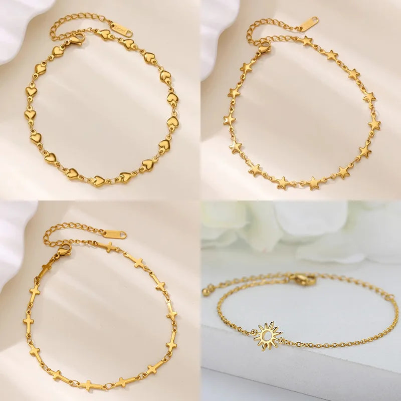Edelstahl Herzarmbänder für Damen Goldfarben Geometrisches Herzarmband Mode Hochzeit Wasserdichter Schmuck Geschenk