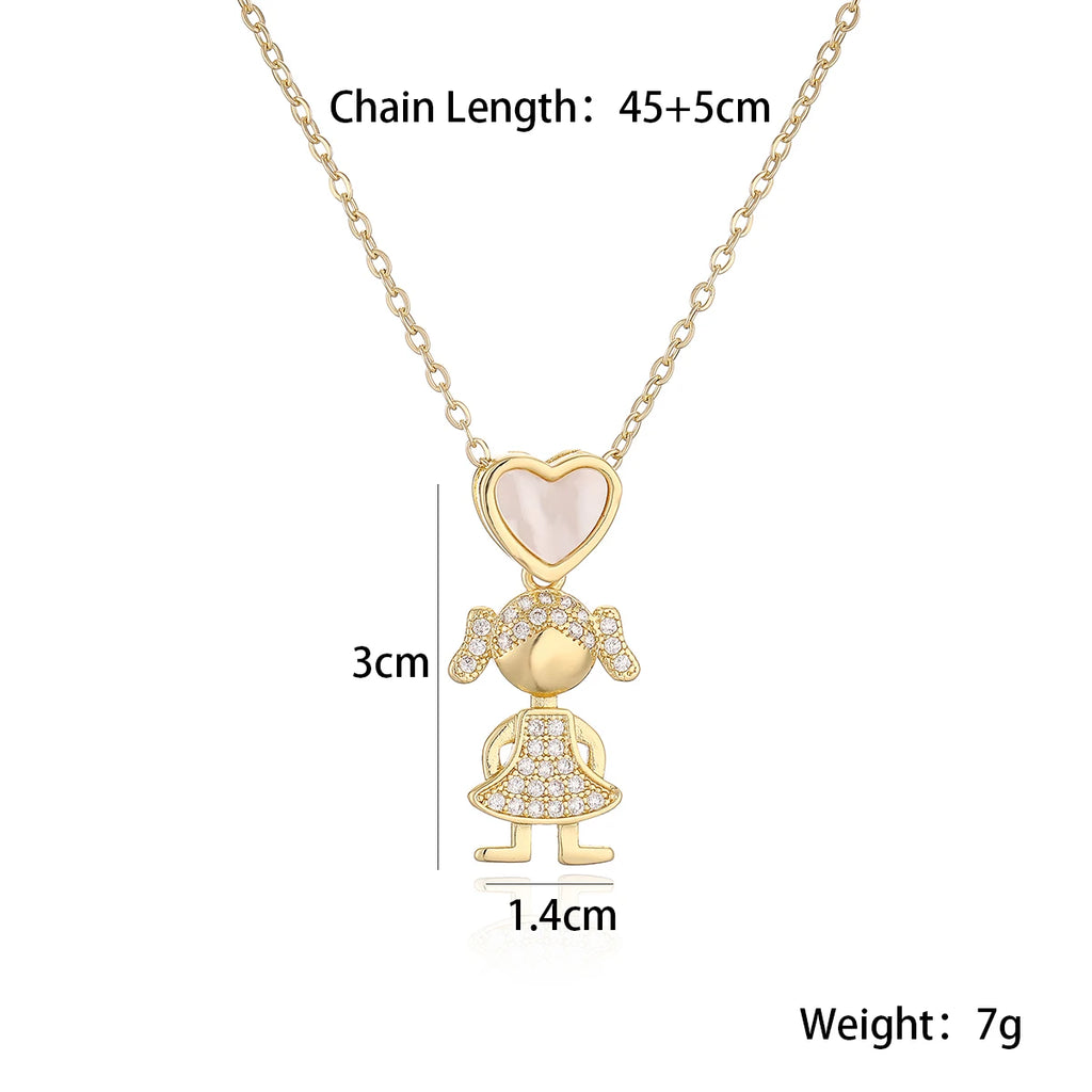 NEWBUY Delicae Gold Color Heart Boy & Girl Pendant Necklaces For Women Shiny CZ Inlay Jewelry Mother's Day Gift
