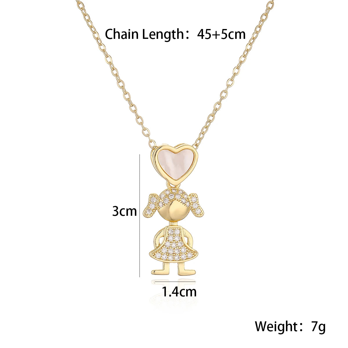 NEWBUY Delicae Gold Color Heart Boy & Girl Pendant Necklaces For Women Shiny CZ Inlay Jewelry Mother's Day Gift