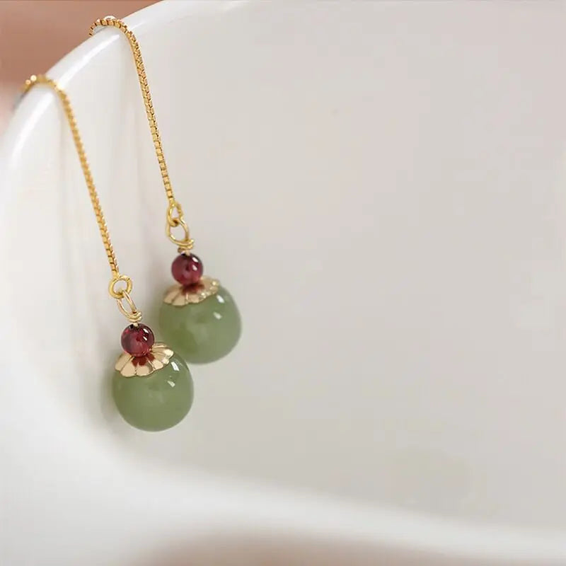 VENTFILLE Pendientes de Oro Hetian Jade para Mujer, Joyería Redonda Verde, Regalo para Niñas, Envío Directo al por Mayor