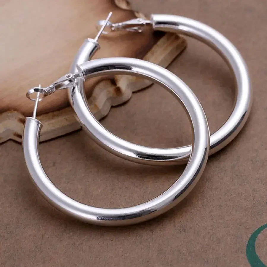 Pendientes de Plata de Ley 925, Elegantes, Bonitos, para Mujer, Fiesta, Círculo Grande de 5 CM, Joyería, Boda