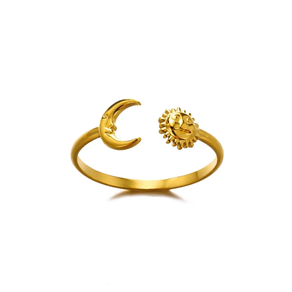 Elegante Edelstahl Big Bloom Blumenringe für Frauen Goldfarbe Sonne Seestern Offener Ring Fingerschmuck Hochzeit Ihr Geschenk Punk