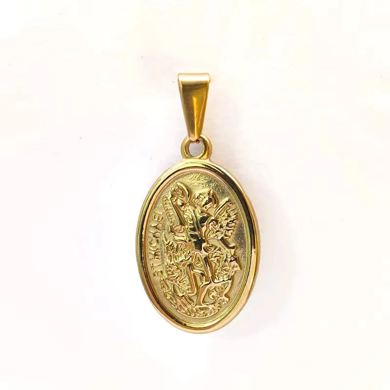 Collar con colgante de acero inoxidable 316L hipoalergénico bañado en oro - San Miguel y San Cristóbal, regalo ideal para hombres