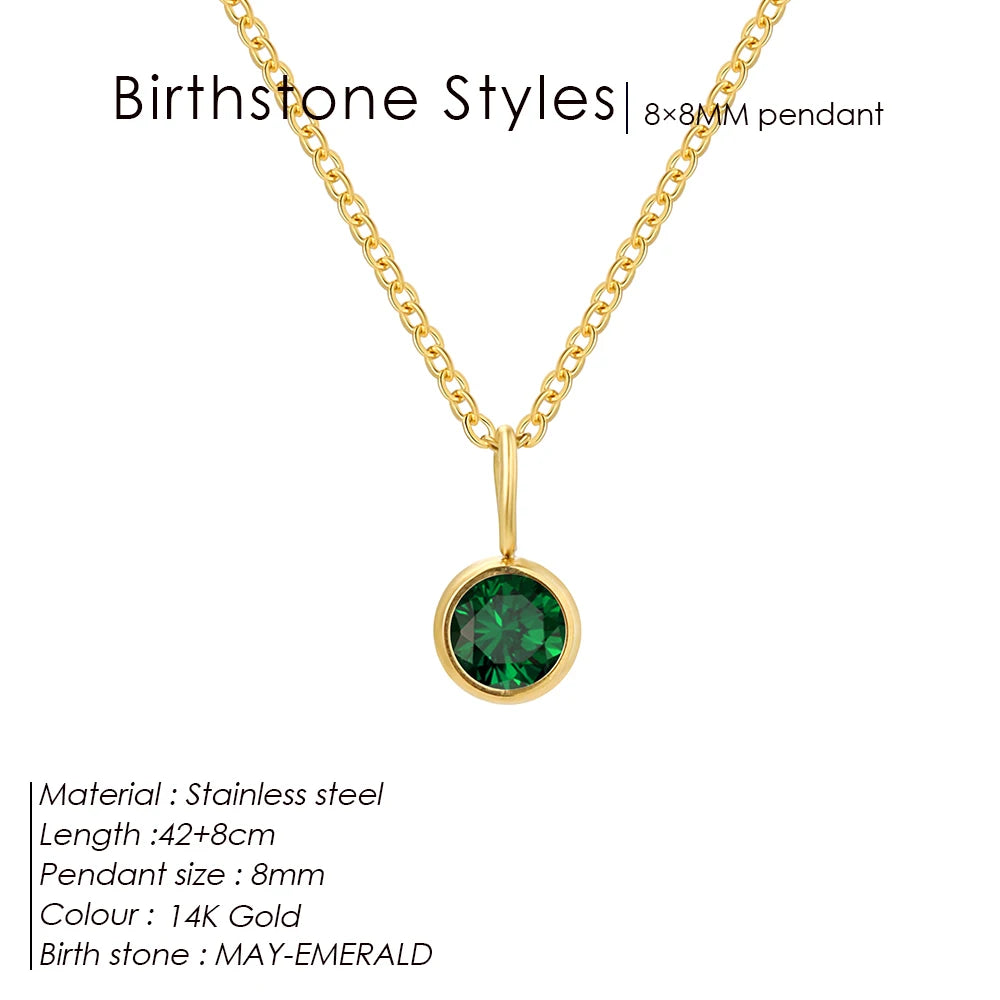 Birthstone Necklace for Woman Stainless Steel 12 Constellation DIY Colourful Zirconia Pendat Birthday Gift Jewelry Wholesale
