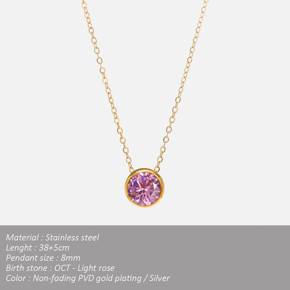 SUNIBI Edelstahl Geburtsstein-Halskette für Damen, goldfarben, Brautschmuck, Designer-Anhänger, Halsketten, Geburtstagsgeschenk, Großhandel