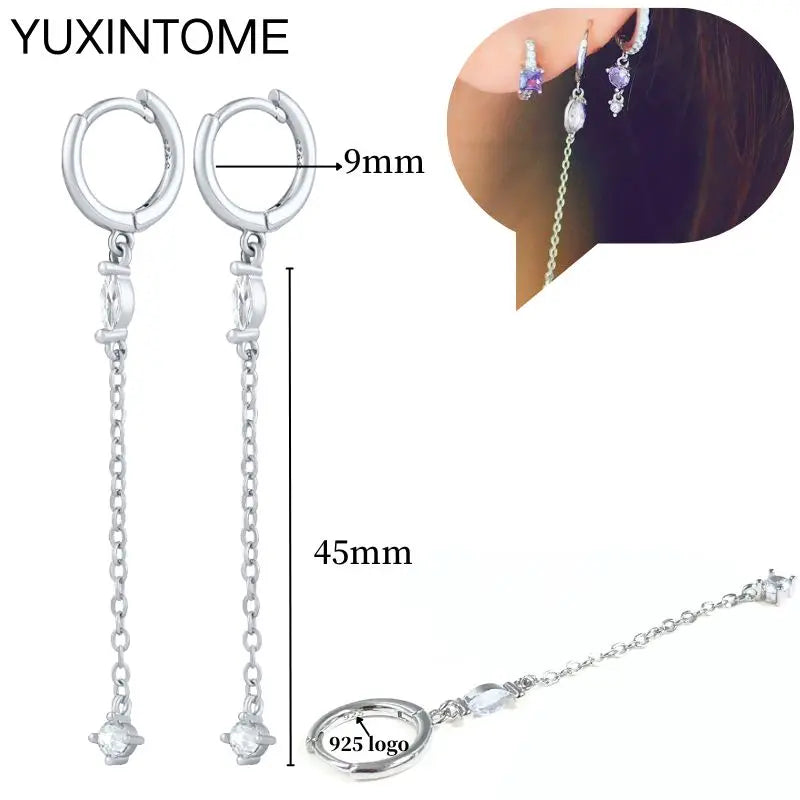 925 Sterling Silber Ohrnadel Mode Creolen Weiße Kristall Luxus Damen Silberohrringe Hochzeit Damenschmuck Geschenk