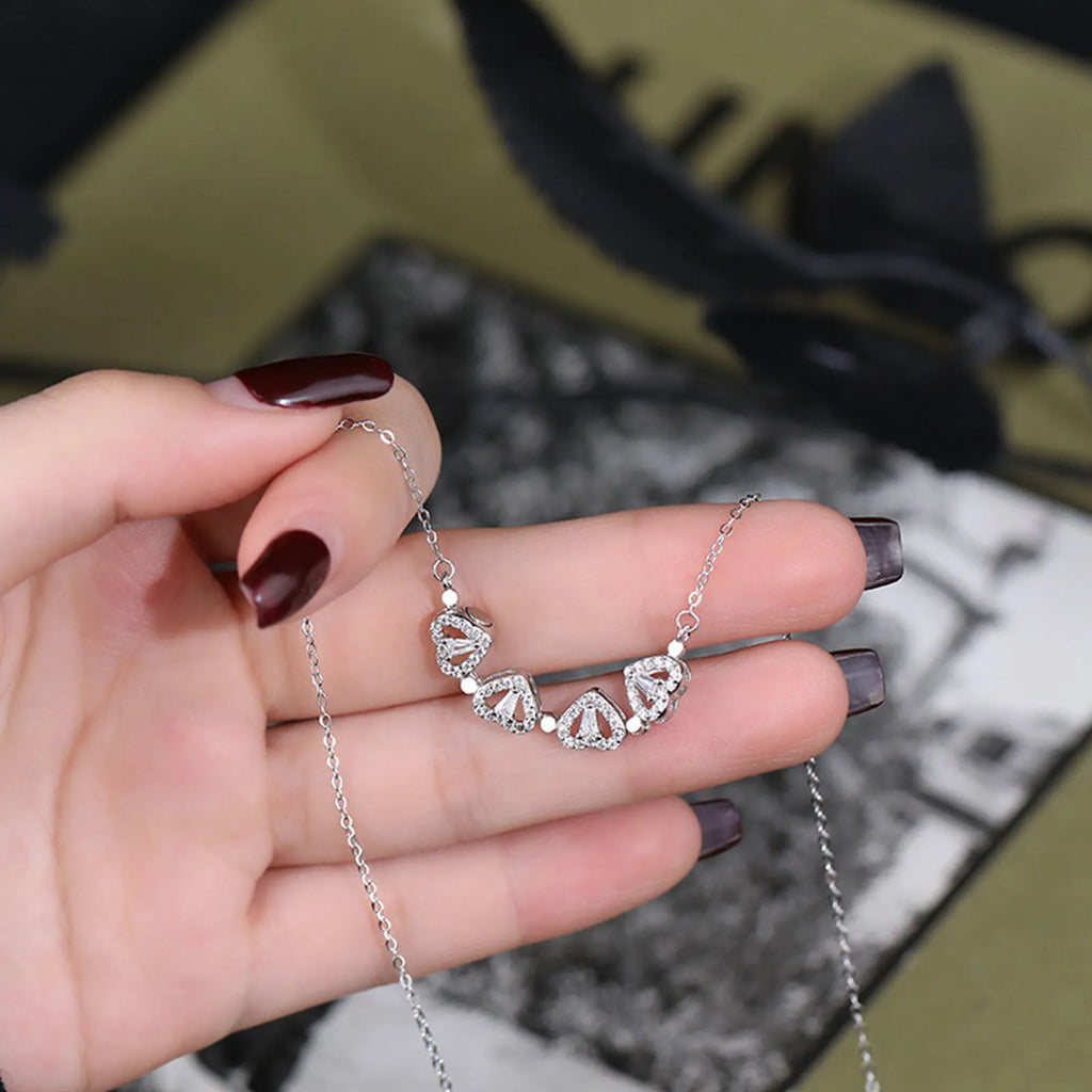 1pc Collar con dije de trébol de cuatro hojas en forma de corazón, joyería de circón para mujer, cadena de clavícula de amor, regalos, gargantilla abrible, joyería