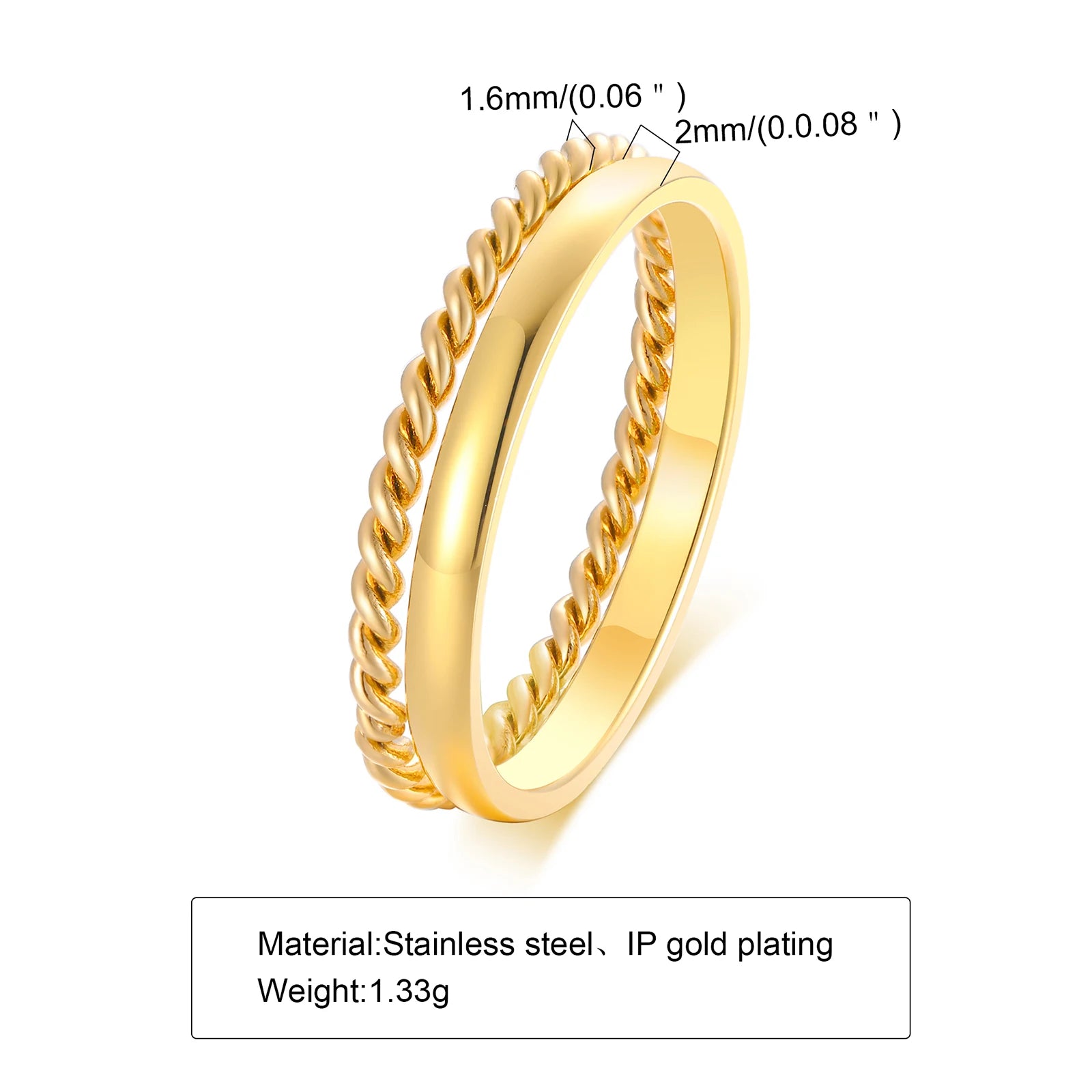 2er-Set Stapelringe für DamenEdelstahl 2mm dünn Goldfarben Kuppelform Minimalistischer Schmuck