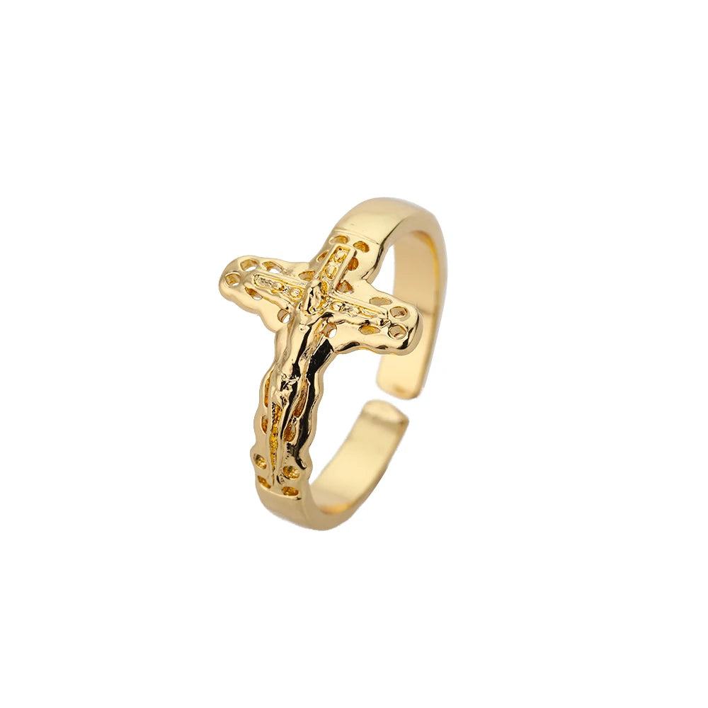 Zirkon-Doppelkreuzringe für Damen, Edelstahl, goldfarben, glänzender Öffnungsring, neues luxuriöses Mode-Hochzeits-Schmuckgeschenk, Bague