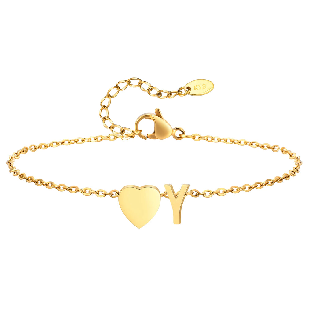 Damen Herz Anfangs-Fußkettchen Armbänder Verstellbarer Strand Schmuck Hypoallergener Edelstahl Personalisierte Namens Fußkette Fußkettchen