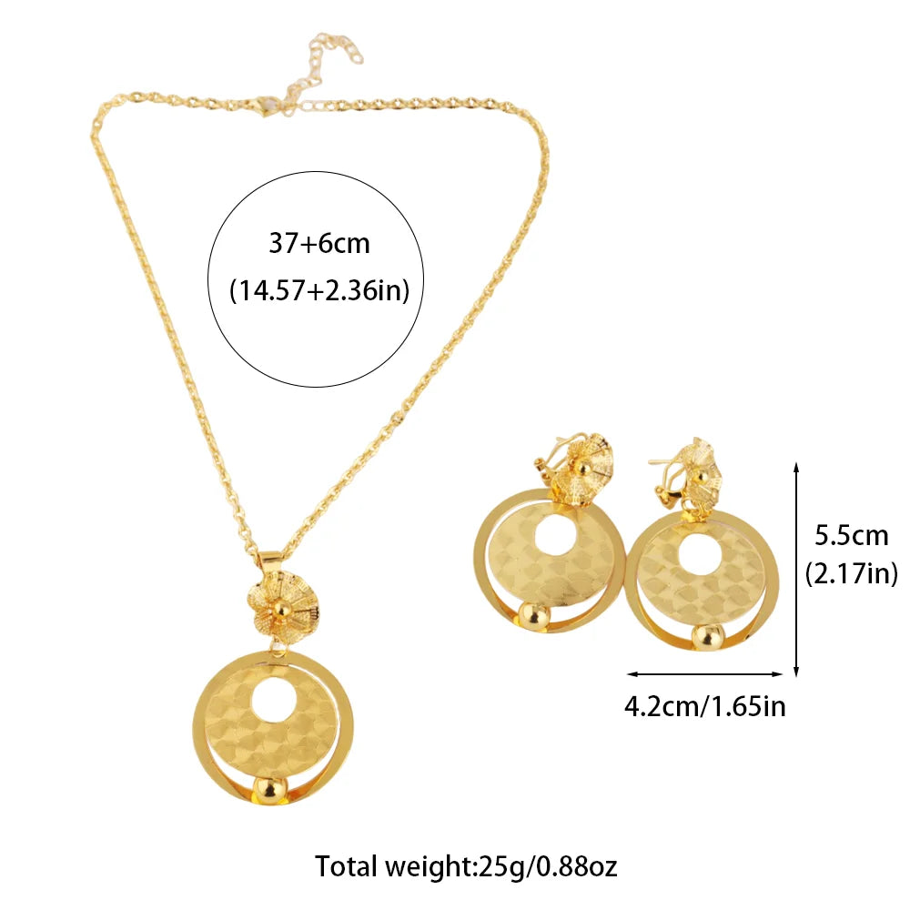 Afrikanisches Goldfarbenes Damen-Halsketten- und Ohrringe-Set im Trend Dubai Blumen-Hohl-Schmuckset Geschenk für Party, Hochzeit, Alltag