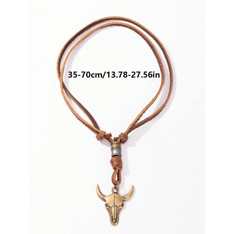 1x Kreativer Retro-Stierkopf-Anhänger Western-Cowboy-Element Stierkopf-Halskette Herren Trend-Accessoires