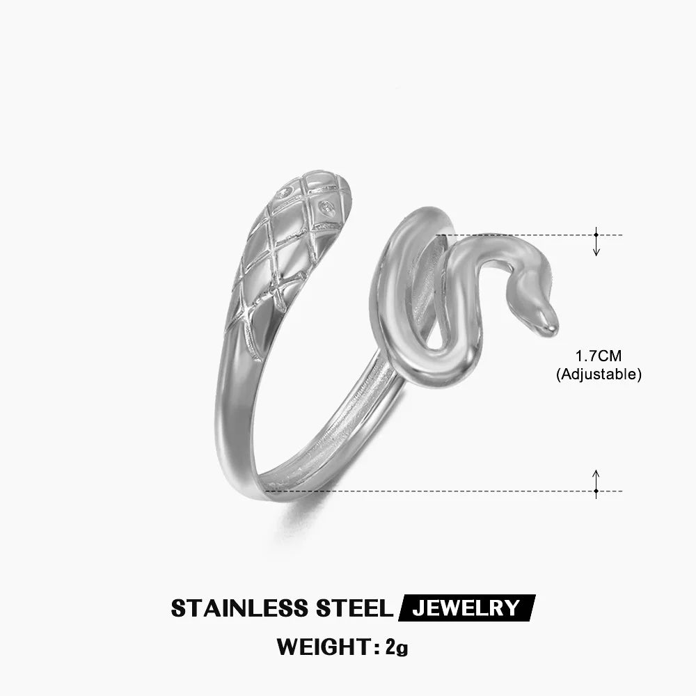 Stainless Steel Snake Rings for Women Men Gold Color Open Adjustable Finger Ring Vintage Gothic Aesthetic Jewelry Anillos Mujer