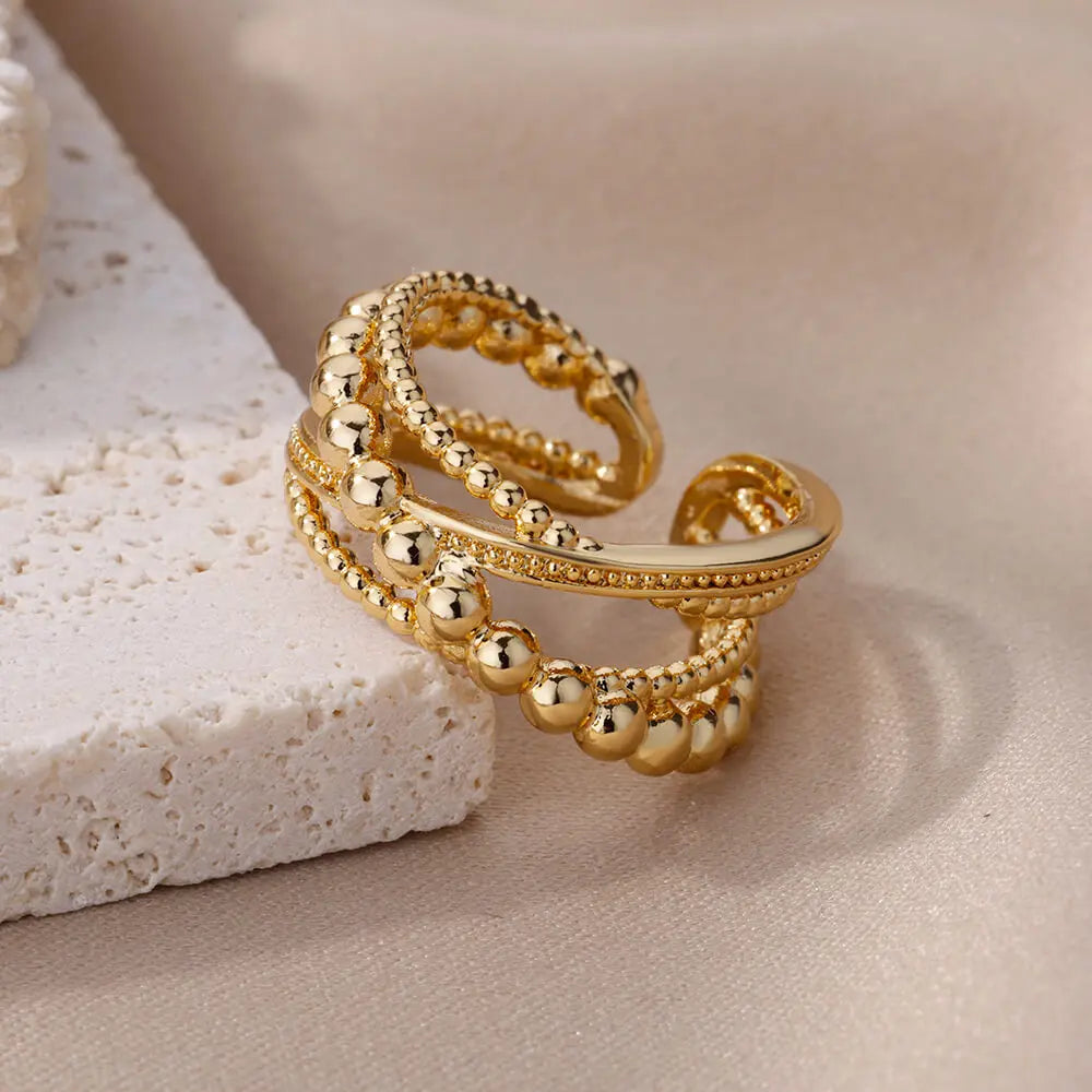 Edelstahl Perlen Twist Kreuz Ringe Für Frauen Vergoldet Unregelmäßiger Öffnungsring Hochzeit Ästhetischer Schmuck anillos mujer