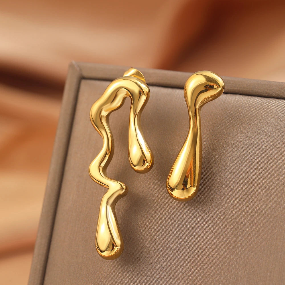 Edelstahl-Ohrringe, minimalistisches Design, unregelmäßige, asymmetrische geometrische gebogene Ohrringe für Damen, Schmuck für Pendler