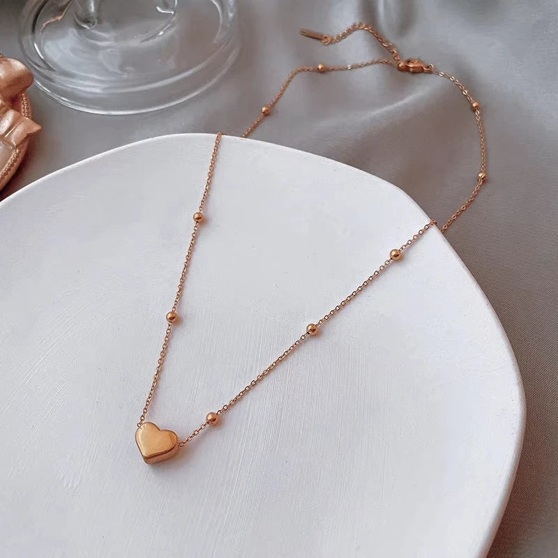 Stainless Steel Simple Fashion Heart Clavicle Chain Necklace For Women Elegant Romantic Choker Pendant Necklaces Jewelr