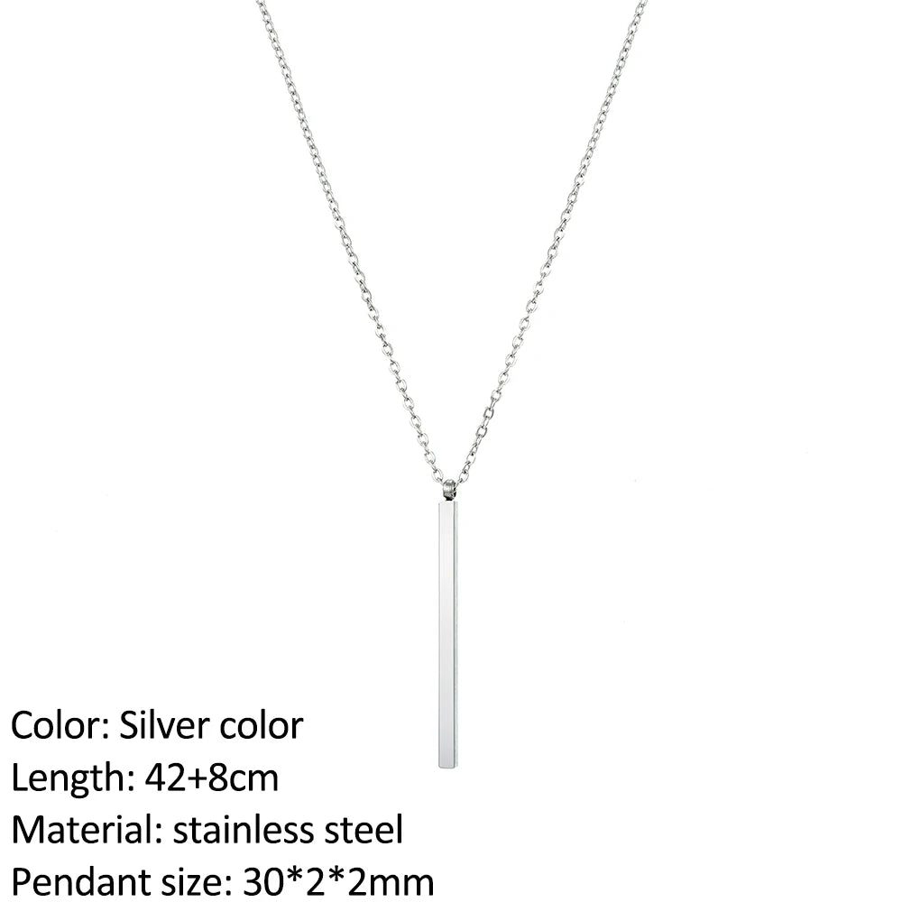 SUNIBI Vertical Bar Pendant Necklaces Stainless Steel Simple Long Lariat Chain Minimalist Dangle Necklace for Women Jewelry Gift