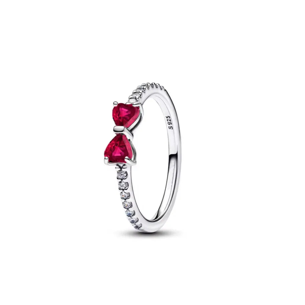 925er Silber Damenschmuck Ring Größe 6 7 8 9 Pinker Herz Zirkonia Stein Rot Schwarz Ringe DIY Geburtstagsgeschenk Party