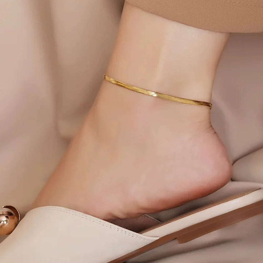 SUNIBI Stainless Steel Snake Chain Anklet for Women Summer Beach Gold Color Anklets Fashion Jewelry Dropshipping Wholesale