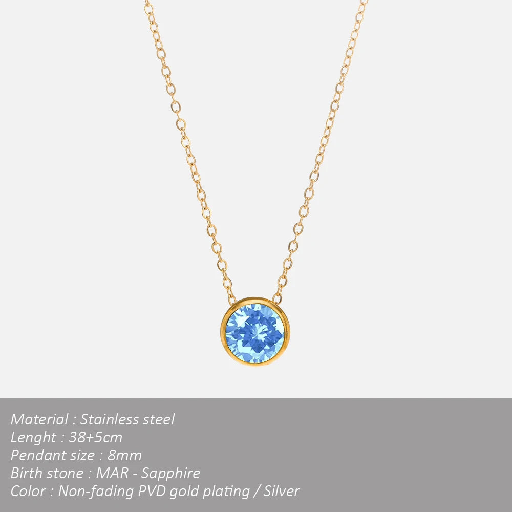 SUNIBI Edelstahl Geburtsstein-Halskette für Damen, goldfarben, Brautschmuck, Designer-Anhänger, Halsketten, Geburtstagsgeschenk, Großhandel