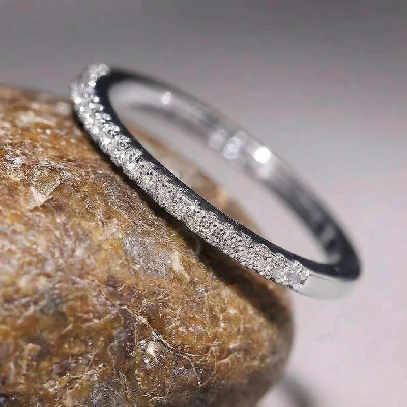 925 Sterling Silber 2mm Fashion Simplicity Halbvoller Zirkon Stapelbarer Schlichter Ring für Damen Täglich Personalisierter Feiner Schmuck