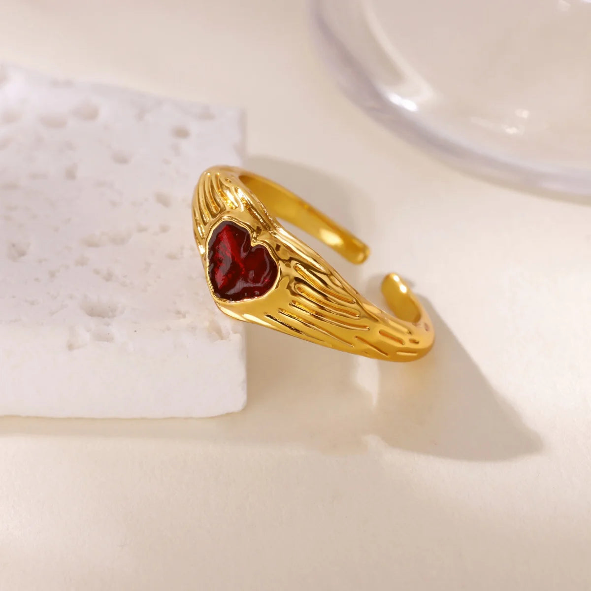 Punk Rote Zirkon Herzringe für Frauen Edelstahl Goldfarbe Günstiger Offener Ring 2025 Neue Mode Hochzeit Paar Schmuck Geschenk