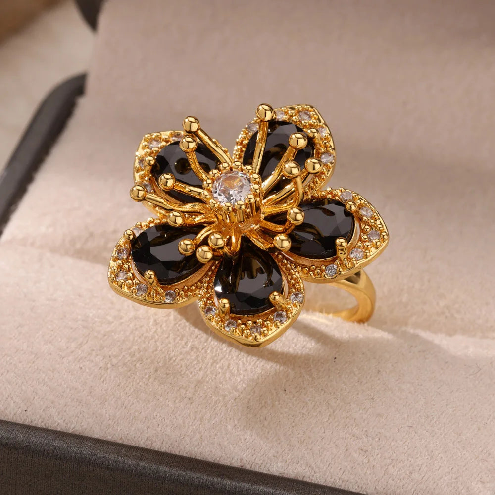 Edelstahl Blume Große Offene Ringe Für Frauen Gold Farbe Nachahmung Perle Hohlring Trendiger Ästhetischer Schmuck Geschenke