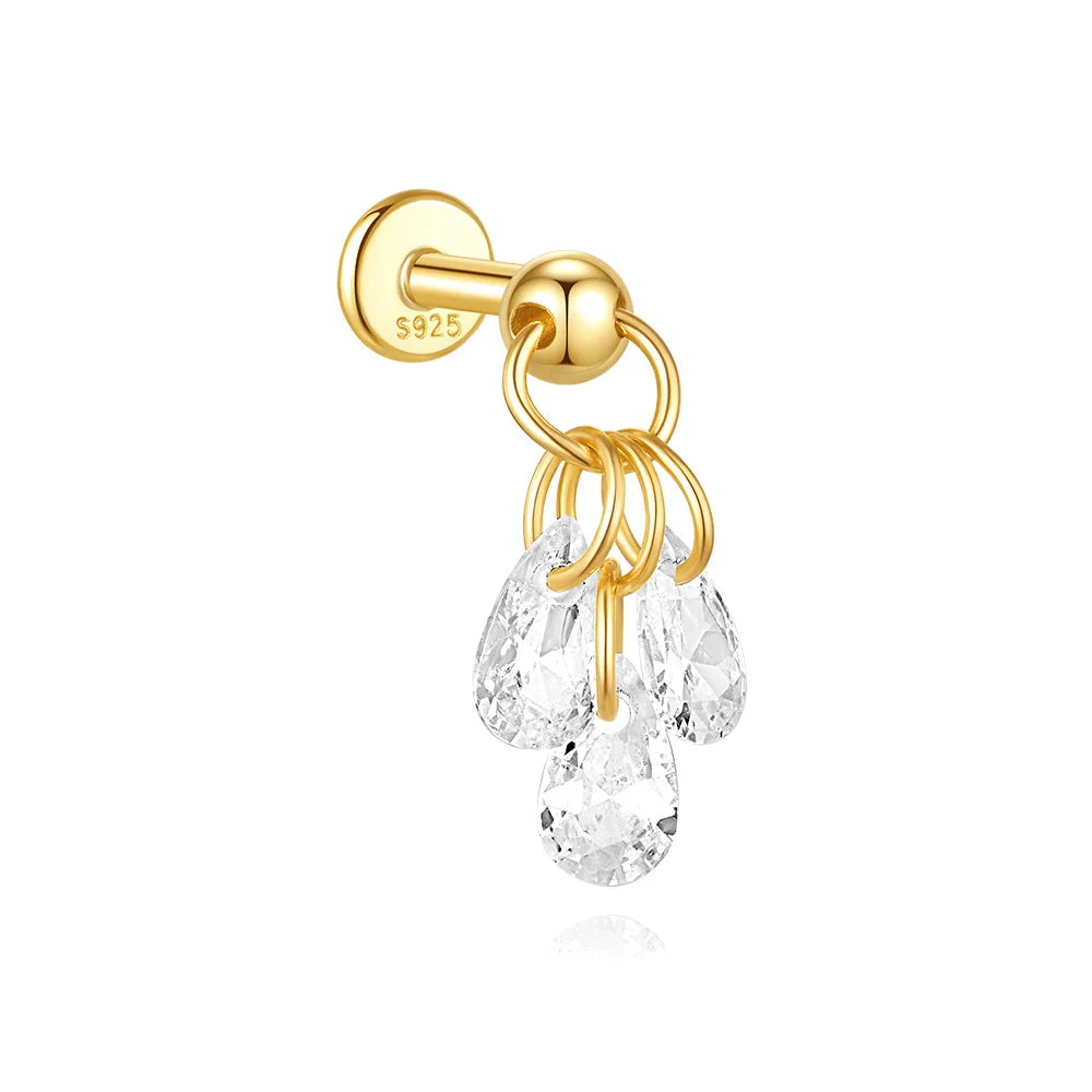 CANNER 1PC Vier-Punkt-Stern Mond Quaste Lotus Knorpel Spirale Piercing 925 Sterlingsilber Ohrstecker Für Frauen Ins Ohrring