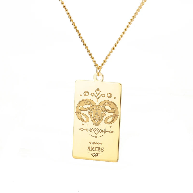 Stainless Steel Zodiac Sign Necklace For Women Vintage Constellation Libra Pendant Chain Collar Aesthetic 2024 New Trend Jewelry