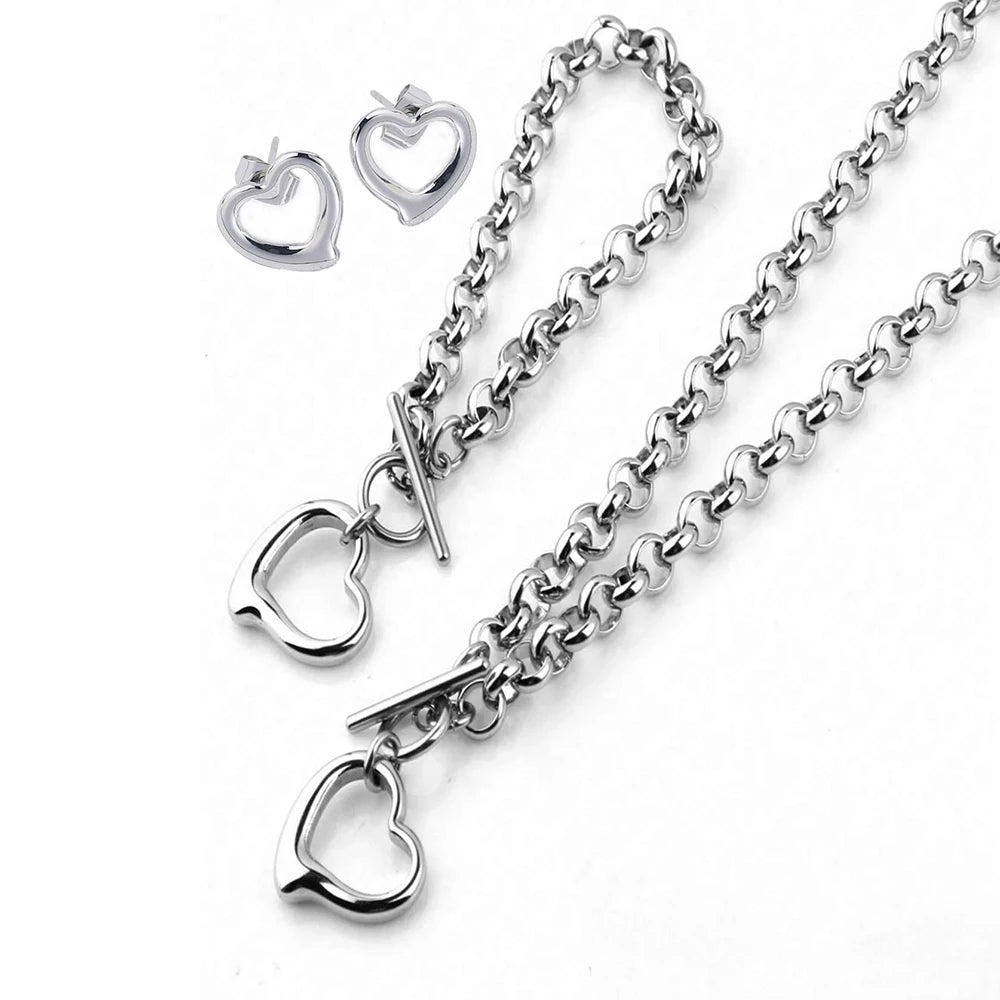 Aomogo Set INS Exquisites Herz-Fashion-Edelstahl-Armband-Ohrringe-Halskette-Anhänger-Set Damen Alltagsartikel Partygeschenke