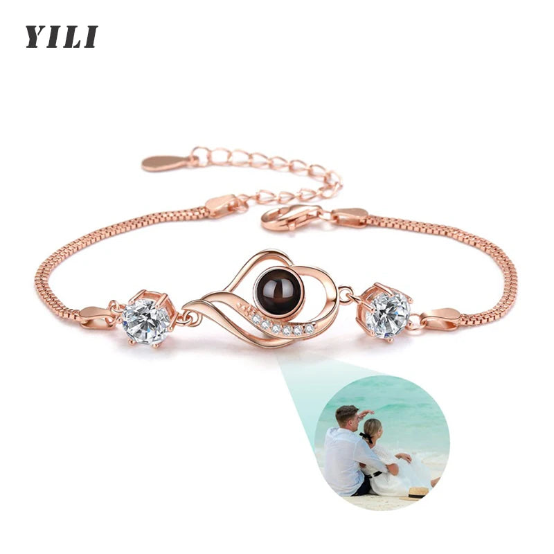 Personalisierte Foto-Armbänder mit Projektion – Armband mit Bild im Inneren, 100 Sprachen „Ich liebe dich“, Edelstahl-Armband