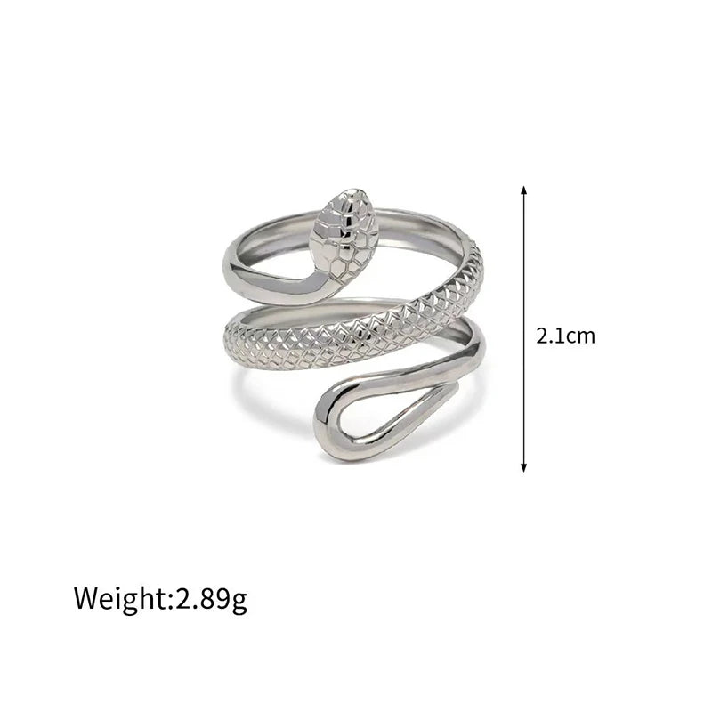 Stainless Steel Snake Rings for Women Men Gold Color Open Adjustable Finger Ring Vintage Gothic Aesthetic Jewelry Anillos Mujer
