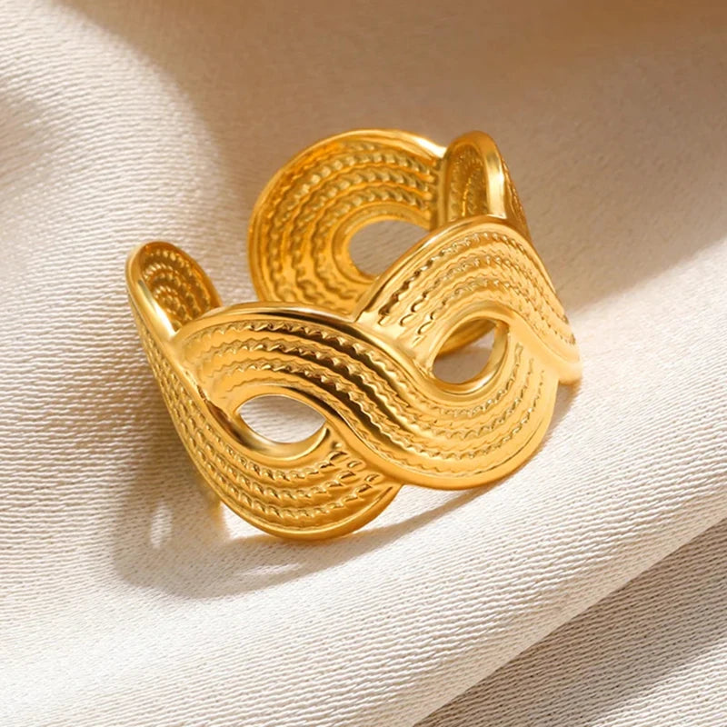 Edelstahl Blumenringe für Frauen Goldfarbe Muschel Seestern Mehrschichtiger Aushöhlungsring Modeschmuck Hochzeitsgeschenke