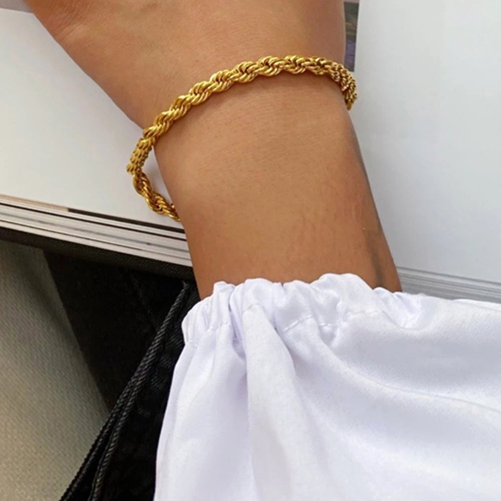 Gedrehtes Seilarmband für Damen Hip Hop Punk Goldfarben Edelstahl Goldfarbene Halskette Mode Schmuck Geschenk