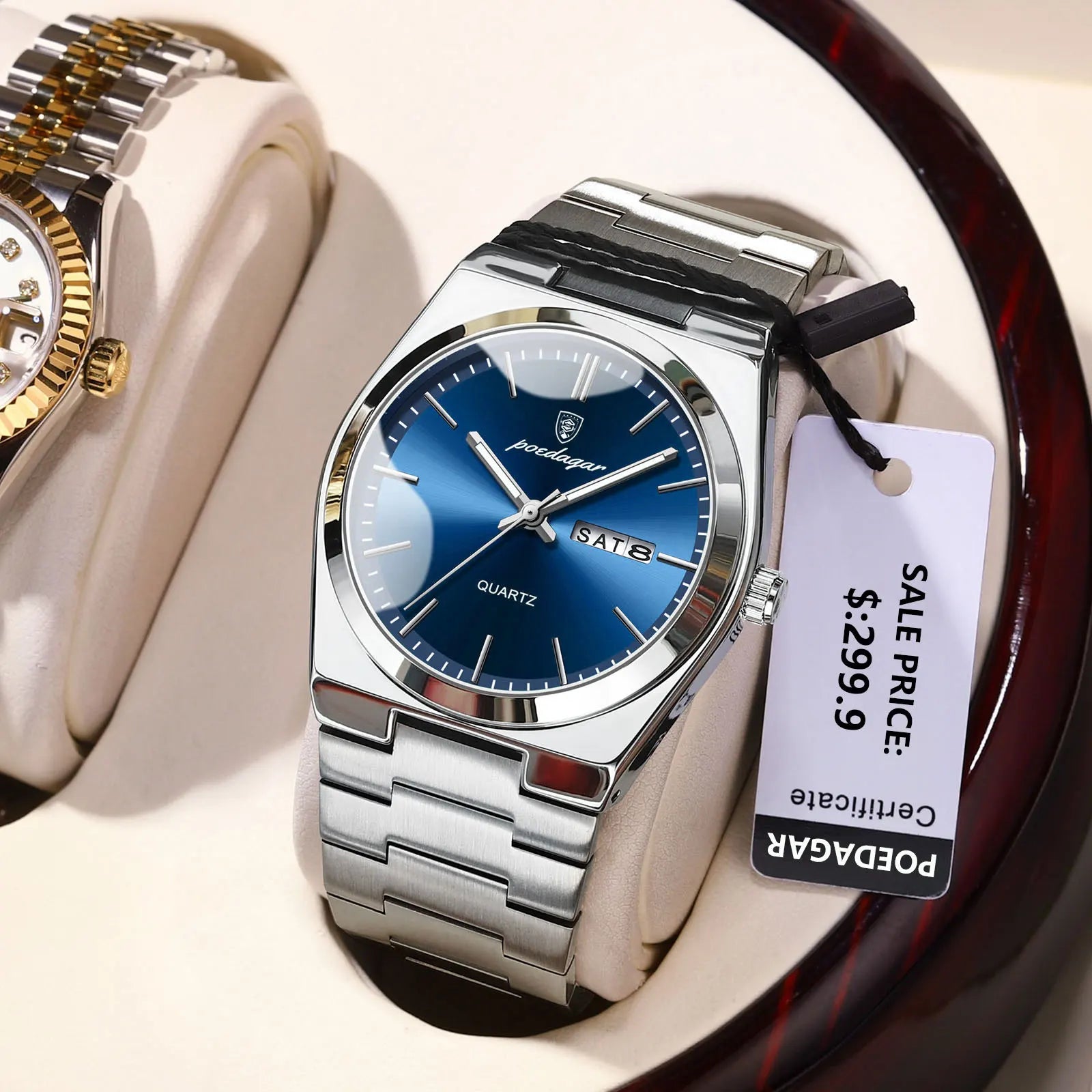 Reloj de Lujo POEDAGAR para Hombre Resistente al Agua Luminoso Fecha Semana Acero Inoxidable Relojes de Cuarzo Casuales para Hombre Reloj Masculino+caja