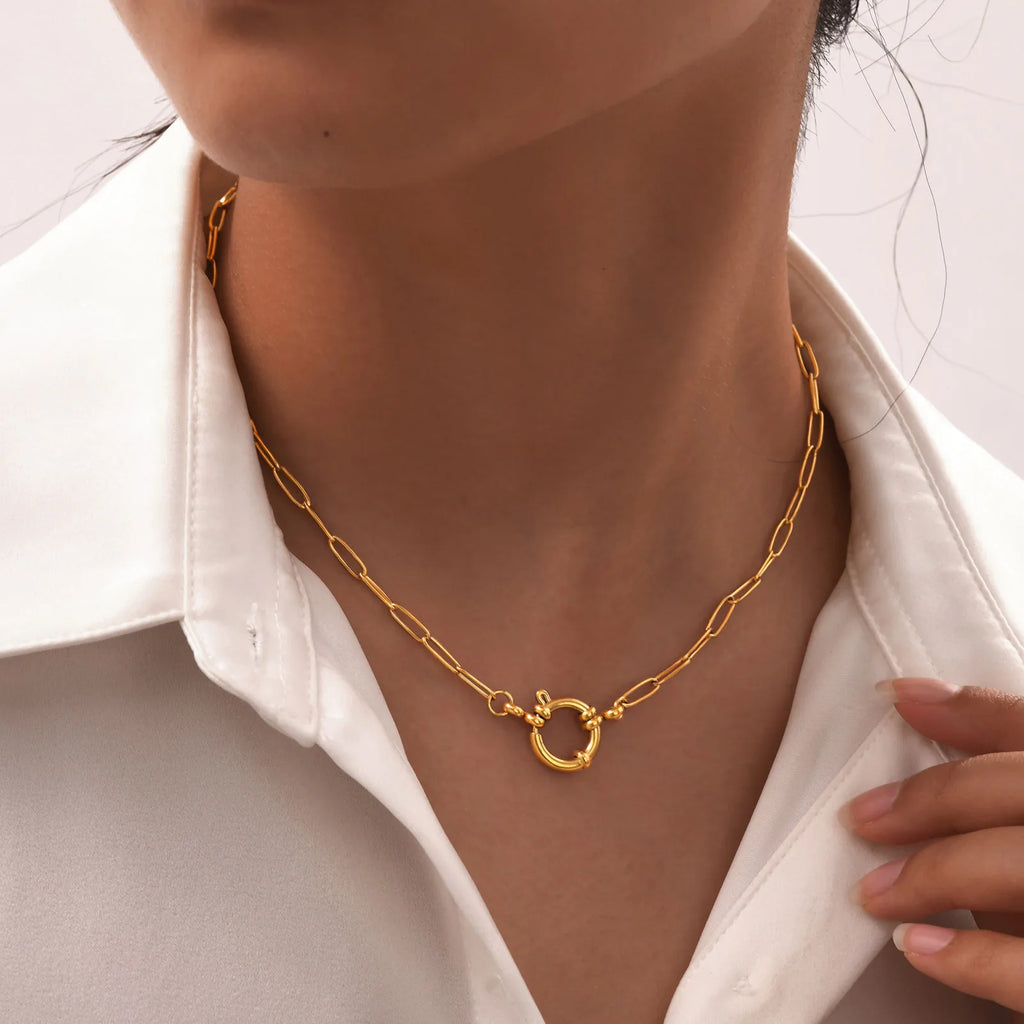 Gargantilla de cadena de eslabones tipo clip, Collar con colgante de hebilla de resorte de acero inoxidable para mujer, Joyería impermeable chapada en oro de 18k