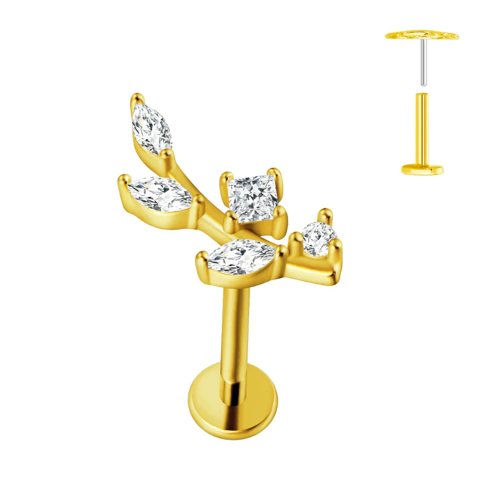 ASTM F136 G23 Titan Ohrstecker Blume 16G 18G 20G Threadless Piercing Blatt Push-in Lippenstecker Daith Labret Conch