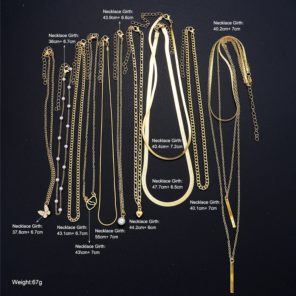 Juego de 11 gargantillas de perlas simples para mujer, collares de moda en capas con dijes de estrella, cruz, corazón, regalo de joyería
