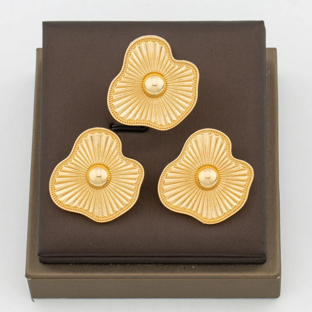 Afrikanisches Goldschmuckset für Damen, Landkarten-Design, Clip-Ohrringe, Fingerring, 2-teiliges Set für Hochzeiten, Braut-Ohrring-Schmuckset
