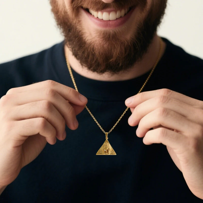 18k Gold Plated 316l Stainless Steel Vintage Pyramid Pharaoh Pistol Barbell Pendant Charm - Unisex Trendy Jewelry